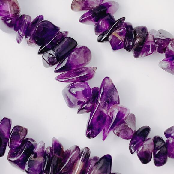 VTG Y2K Amethyst Chip Necklace 36" Natural Purple Gemstone Boho Strand Jewelry - Picture 10 of 16